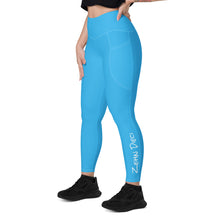 Load image into Gallery viewer, Leggings with pockets (Deep Sky Blue w/White)