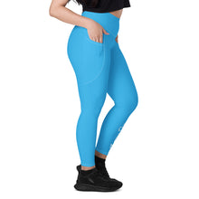 Load image into Gallery viewer, Leggings with pockets (Deep Sky Blue w/White)