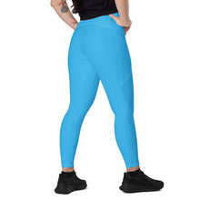 Load image into Gallery viewer, Leggings with pockets (Deep Sky Blue w/White)