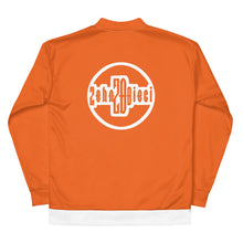 Load image into Gallery viewer, Unisex Bomber Jacket (Orange w/White)
