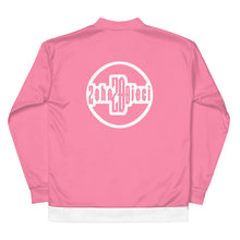 Load image into Gallery viewer, Unisex Bomber Jacket (Tickle Me Pink w/White)