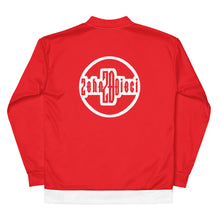 Load image into Gallery viewer, Unisex Bomber Jacket (Alizarin w/White)