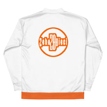 Load image into Gallery viewer, Unisex Bomber Jacket (White w/Orange)