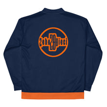 Load image into Gallery viewer, Unisex Bomber Jacket (Navy w/Orange)