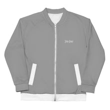 Load image into Gallery viewer, Unisex Bomber Jacket (Grey w/White)