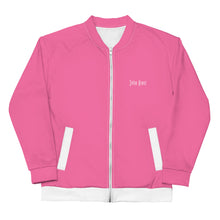 Load image into Gallery viewer, Unisex Bomber Jacket (Brilliant Rose w/White)