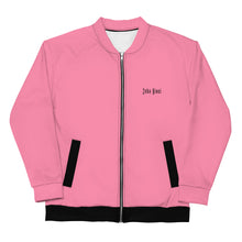 Load image into Gallery viewer, Unisex Bomber Jacket (Tickle Me Pink w/Black)