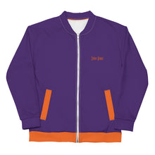 Load image into Gallery viewer, Unisex Bomber Jacket (Purple w/Orange)