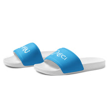 Load image into Gallery viewer, Women's slides (White w/Deep Sky Blue)