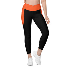 Load image into Gallery viewer, Crossover leggings with pockets (Black & Outrageous Orange)