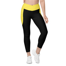 Load image into Gallery viewer, Crossover leggings with pockets (Black & Yellow)