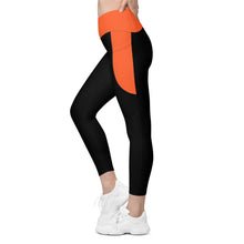 Load image into Gallery viewer, Crossover leggings with pockets (Black & Outrageous Orange)