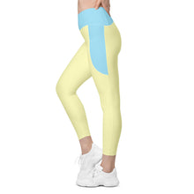 Load image into Gallery viewer, Crossover leggings with pockets (Columbia Blue & Cumulus)
