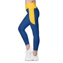Load image into Gallery viewer, Crossover leggings with pockets (Dark Cerulean & Gold)