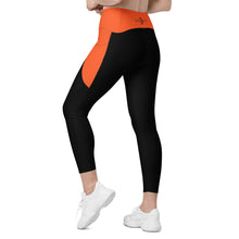 Load image into Gallery viewer, Crossover leggings with pockets (Black & Outrageous Orange)