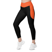 Load image into Gallery viewer, Crossover leggings with pockets (Black & Outrageous Orange)