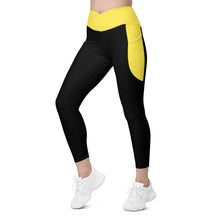 Load image into Gallery viewer, Crossover leggings with pockets (Black & Yellow)