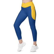 Load image into Gallery viewer, Crossover leggings with pockets (Dark Cerulean & Gold)