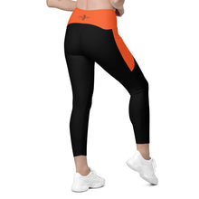 Load image into Gallery viewer, Crossover leggings with pockets (Black & Outrageous Orange)
