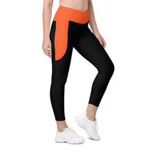 Load image into Gallery viewer, Crossover leggings with pockets (Black & Outrageous Orange)