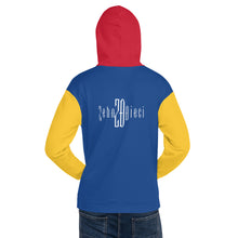 Load image into Gallery viewer, Unisex Hoodie "Magisch" (Dark Cerulean, Gold, & Red)