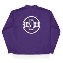 Load image into Gallery viewer, Unisex Bomber Jacket (Purple w/White)
