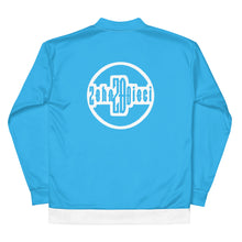 Load image into Gallery viewer, Unisex Bomber Jacket (Deep Sky Blue w/White)
