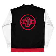 Load image into Gallery viewer, Unisex Bomber Jacket (Black w/Red &amp; White)
