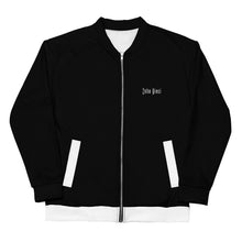 Load image into Gallery viewer, Unisex Bomber Jacket (Black w/White)
