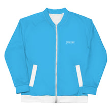 Load image into Gallery viewer, Unisex Bomber Jacket (Deep Sky Blue w/White)
