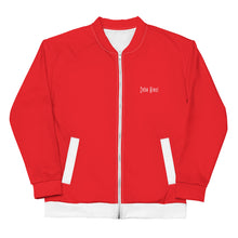 Load image into Gallery viewer, Unisex Bomber Jacket (Alizarin w/White)
