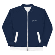 Load image into Gallery viewer, Unisex Bomber Jacket (Navy w/White)
