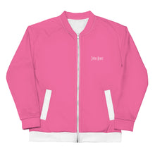 Load image into Gallery viewer, Unisex Bomber Jacket (Brilliant Rose w/White)
