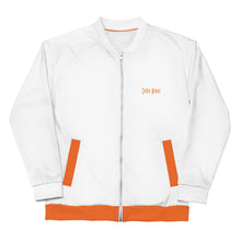 Load image into Gallery viewer, Unisex Bomber Jacket (White w/Orange)
