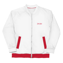 Load image into Gallery viewer, Unisex Bomber Jacket (White w/Red)
