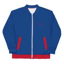 Load image into Gallery viewer, Unisex Bomber Jacket (Dark Cerulean w/Red)
