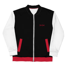 Load image into Gallery viewer, Unisex Bomber Jacket (Black w/Red &amp; White)
