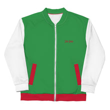 Load image into Gallery viewer, Unisex Bomber Jacket (Sea Green w/Red &amp; White)
