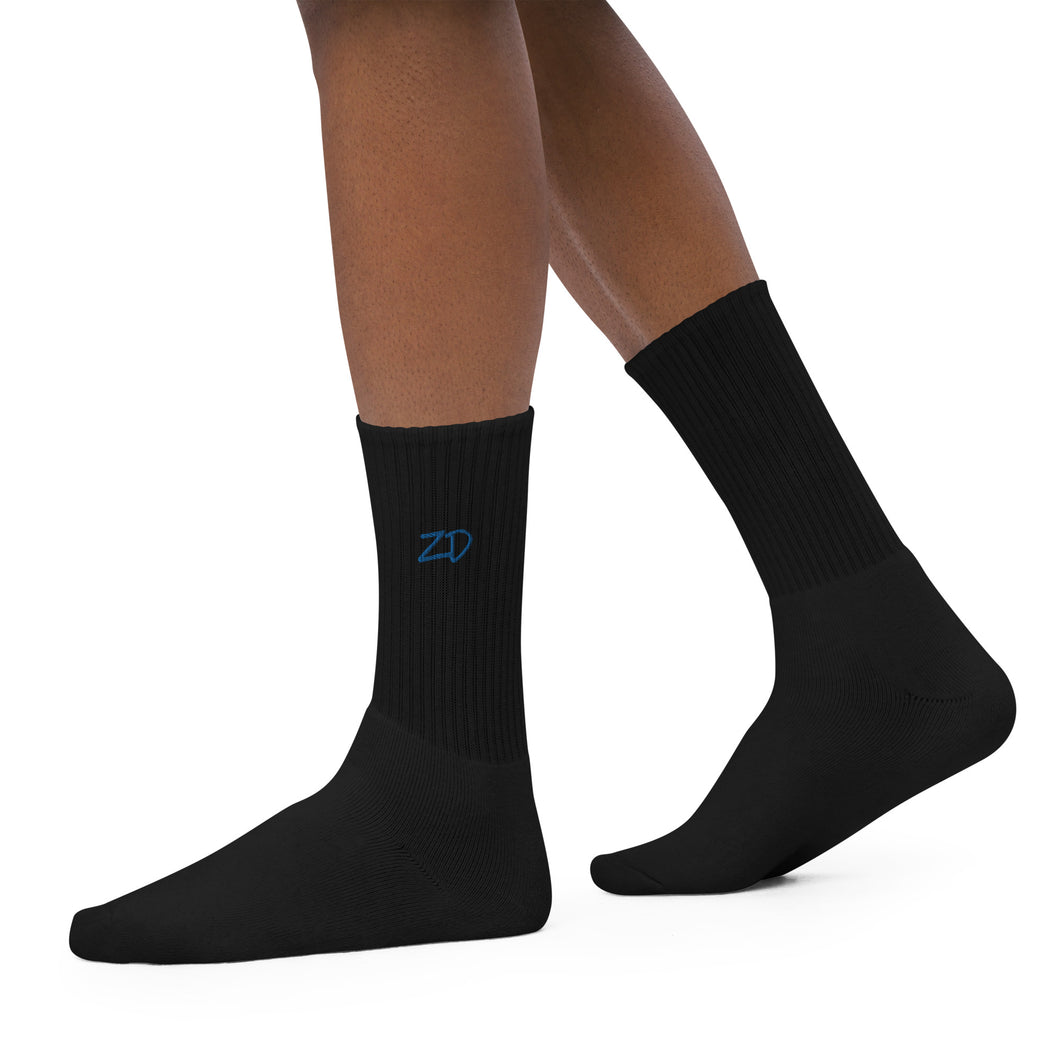 Embroidered socks (Black w/Royal Blue)