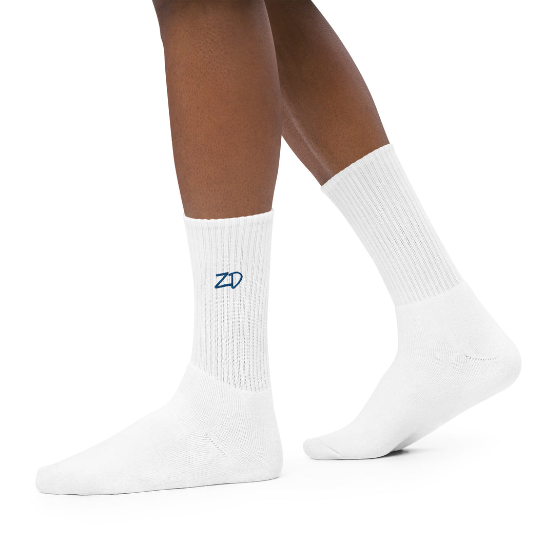 Embroidered socks (White w/Royal Blue)