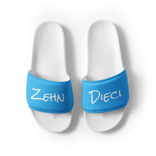 Load image into Gallery viewer, Women&#39;s slides (White w/Deep Sky Blue)
