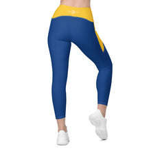 Load image into Gallery viewer, Crossover leggings with pockets (Dark Cerulean &amp; Gold)
