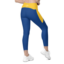 Load image into Gallery viewer, Crossover leggings with pockets (Dark Cerulean &amp; Gold)
