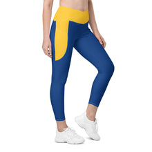 Load image into Gallery viewer, Crossover leggings with pockets (Dark Cerulean &amp; Gold)
