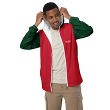 Load image into Gallery viewer, Men’s Windbreaker (Forest Green &amp; Red w/White trim inside)
