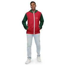 Load image into Gallery viewer, Men’s Windbreaker (Forest Green &amp; Red w/White trim inside)
