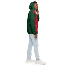 Load image into Gallery viewer, Men’s Windbreaker (Forest Green &amp; Red w/White trim inside)
