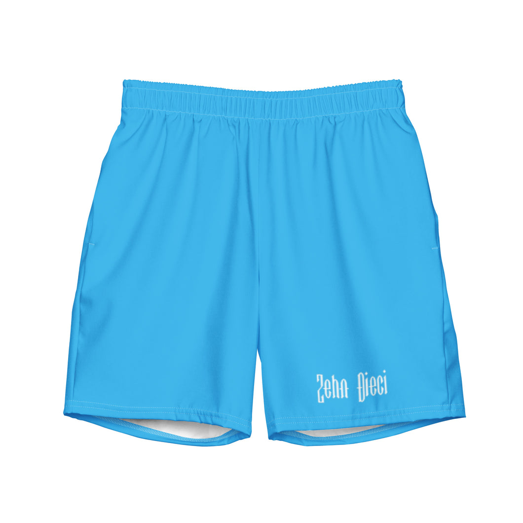 Men's swim trunks (Deep Sky Blue w/White)