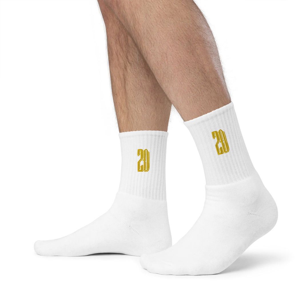 ZD Embroidered socks (White & Gold)