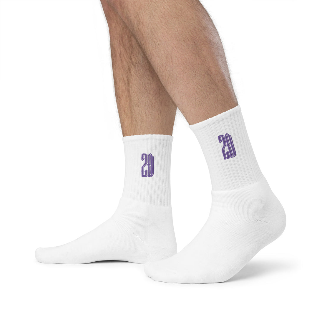 ZD Embroidered socks (White & Purple)